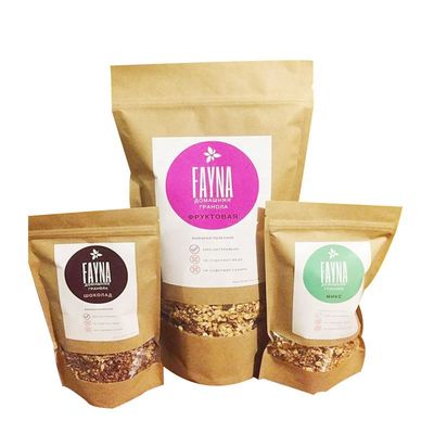 Kemasan Makanan Biodegradable Resealable Dengan Window Kraft Paper Stand Up Pouch